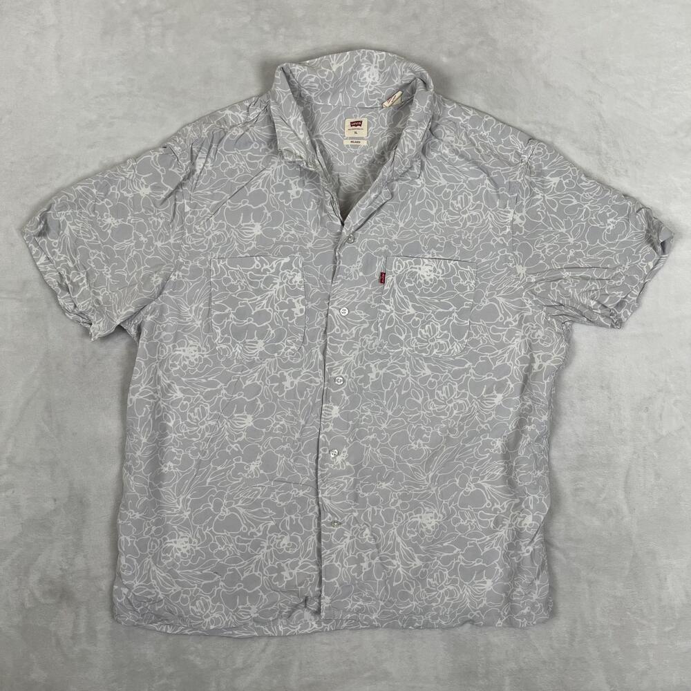 Levi's Shirt Mens XL Gray Floral Short Sleeve Button Front Relaxed Casual Summer